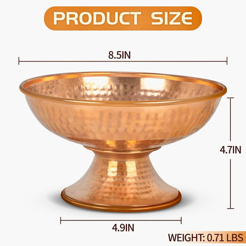 Copper offering Bowl with Pedestal Hand-beaten for Table Decorative for Urli Pooja Haldi Fruit Treats Flowers