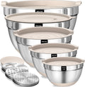 Umite Chef Mixing Bowls with Airtight Lids Set  8PCS Stainless Steel Khaki Nesting Bowls with Grater Attachments  Kitchen Bowls with Non-Slip Bottoms  Size 5  4  3.5  2  1.5QT for Mixing & Serving